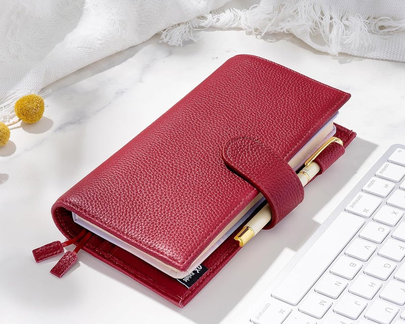 Ox Knight Leather Cover for Hobonichi Weeks/Weeks Mega - with Pen Loop, Card Slots, Back Pocket, and Bookmarks (Red) - Image 2